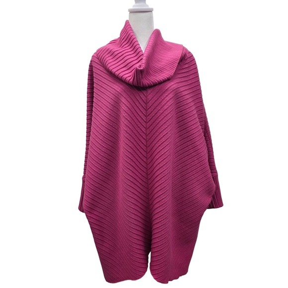 Blair Sweaters - Blair Womens XL Magenta Pink Ribbed Cowl Neck Poncho Sweater‎ Dolman Sleeve